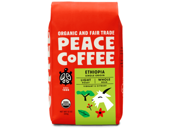 bag of light roast organic coffee from Ethiopia